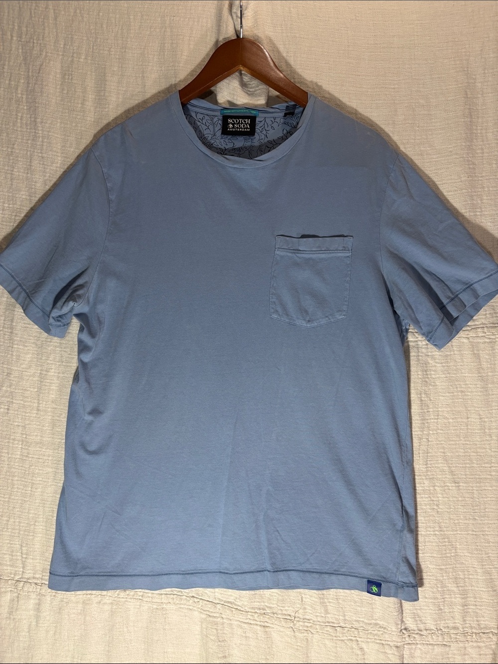 Scotch & Soda Men's Organic Cotton Classic Pocket Tee Light Blue Size Large